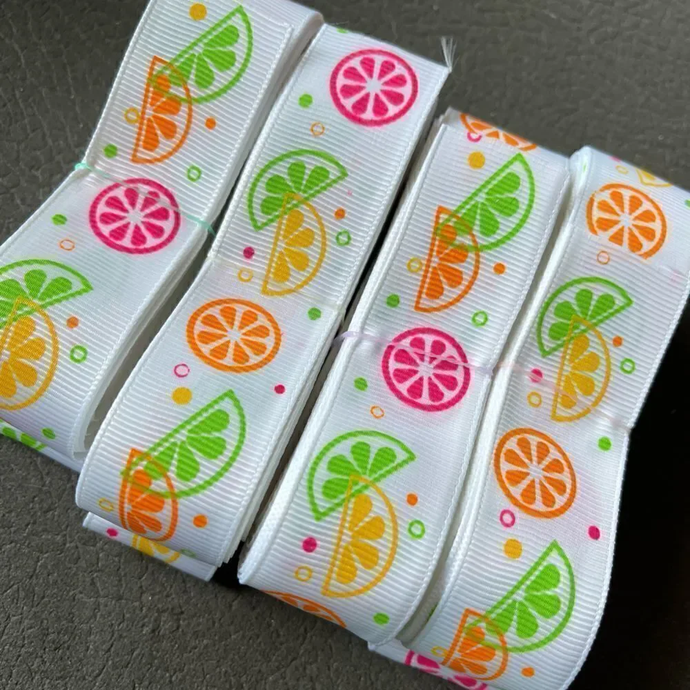 Grosgrain printed ribbon 7/8” 5 yards citrus neon fruit summer lemon lime orange